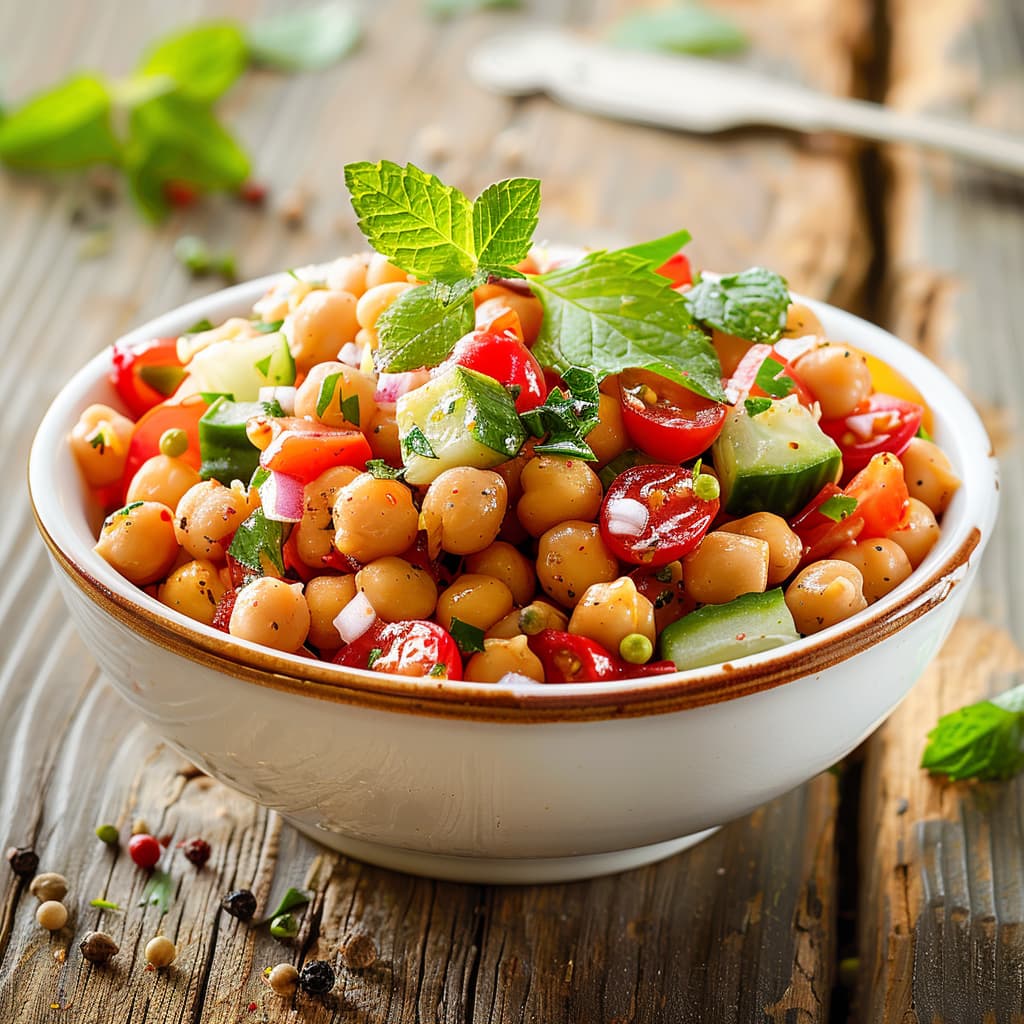 Chana Salad served in a dish with cilantro and mint leaves