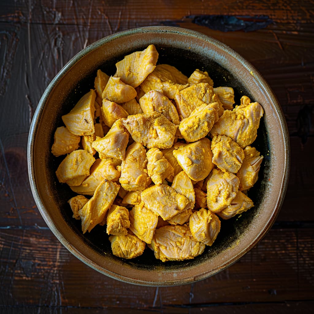 Chicken coated in almond flour and turmeric powder