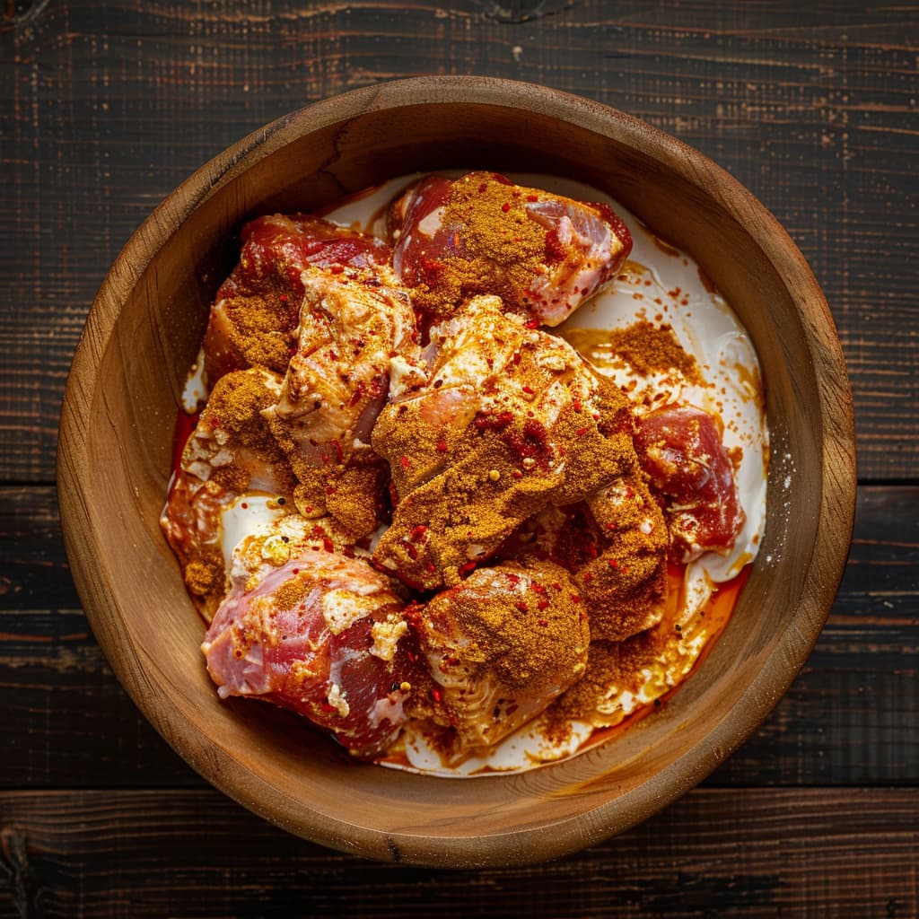 Chicken marinaded in a bowl