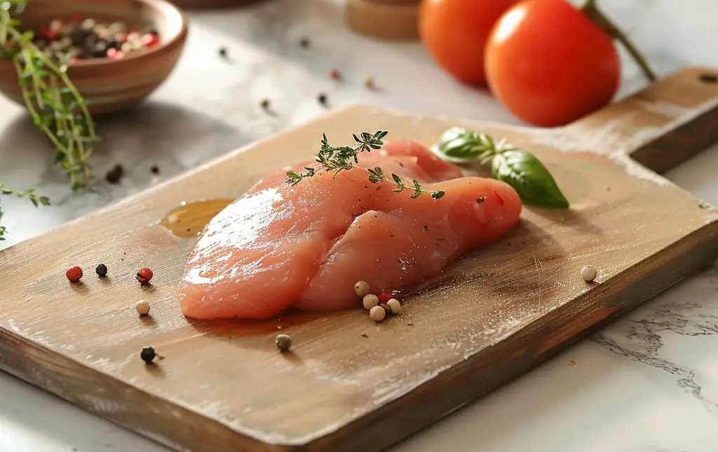 Chicken raw breast kept on chopping board