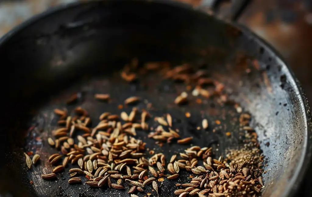 Cumin seeds roasted in pan