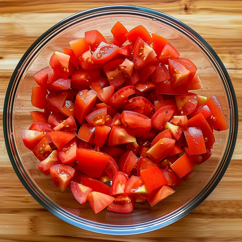 Diced deseeded tomatoes in a bowl