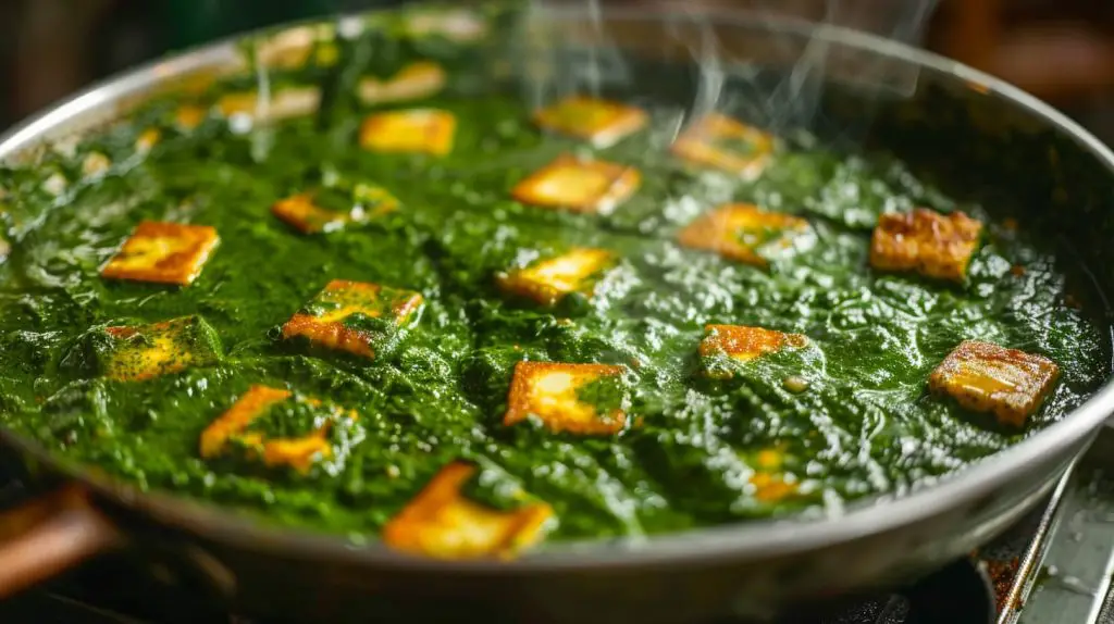 Paneer added to palak puree gravy