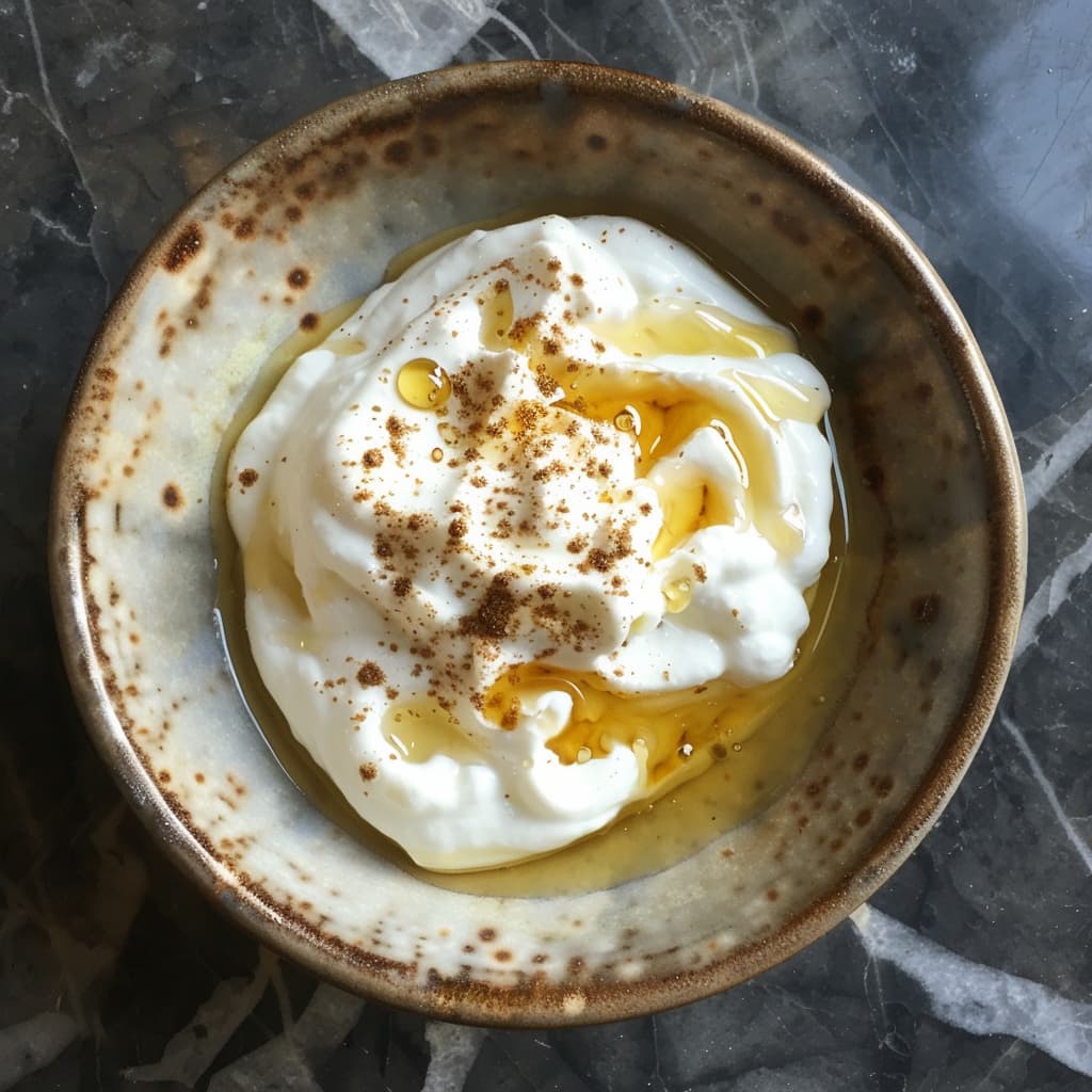 a small bowl having a smooth blend of 1 cup of Greek yogurt lemon juice a drizzle of honey, and a dash of ground cumin powder