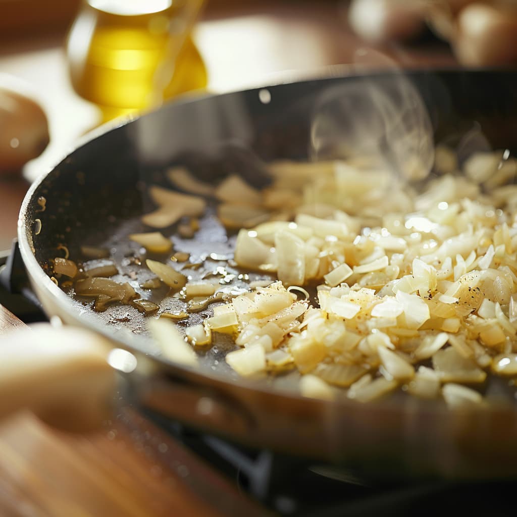 chopped onion simmered in a pan