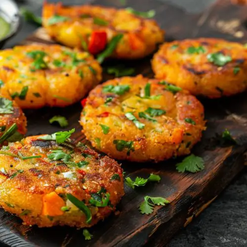 Aloo tikki served with tomato chutney