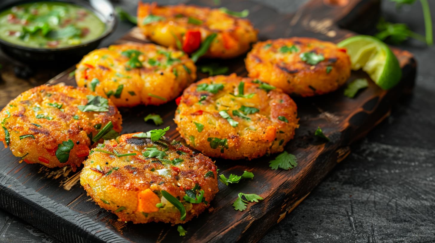 Aloo tikki served with tomato chutney