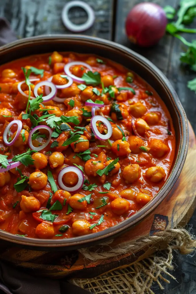 Chickpea tikka masala served