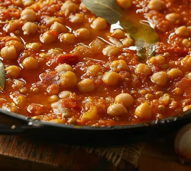 Chickpeas curry in pan