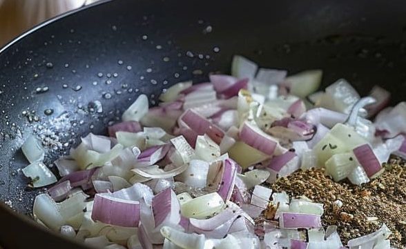 Chopped onions in a pan