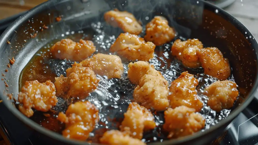 Frying chicken in a pan 