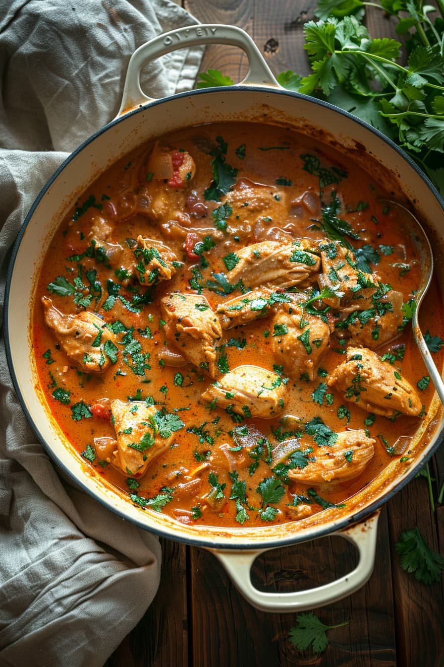 Indian chicken curry served in a pot