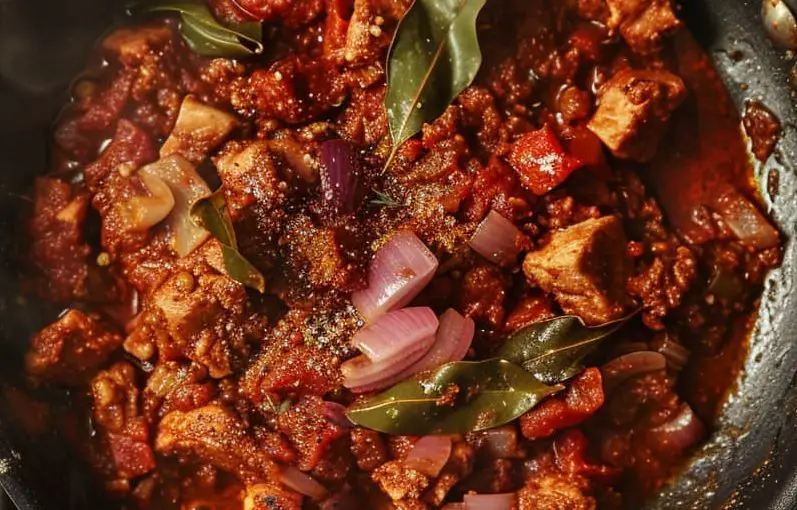 Marinated chicken in tomato paste and chopped onions