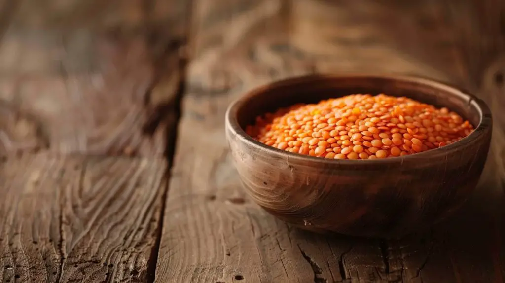 Raw red lentil dal in a bowl