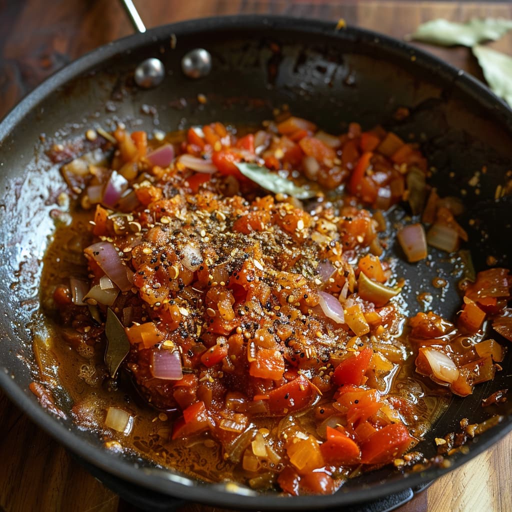 Tomato puree and onion stirred with olive oil in a pan