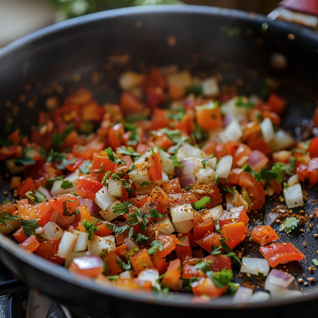 Tomatoes and onions in a pan