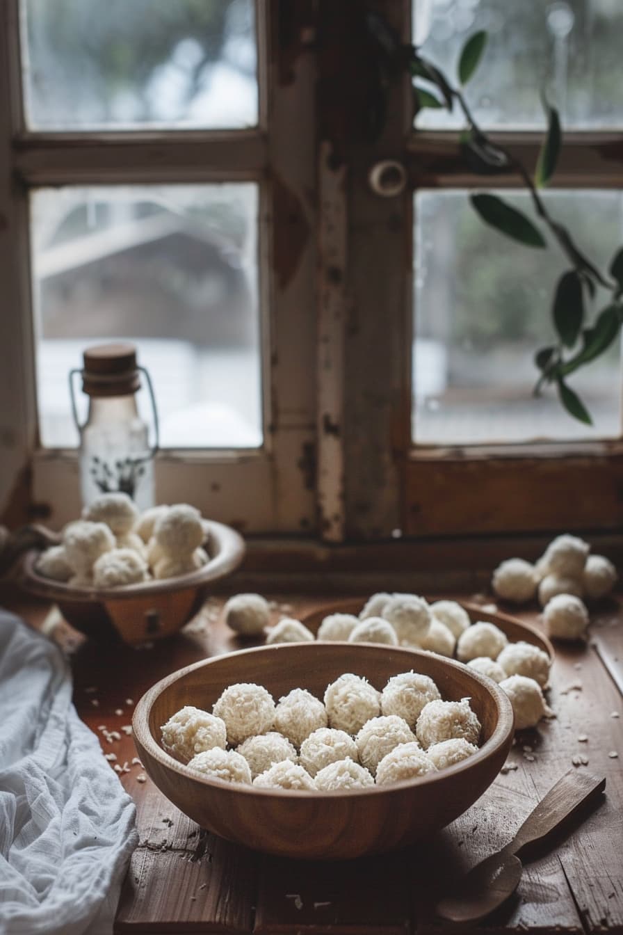 Rolling warm white til [seasome seeds] laddus into balls