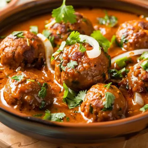 delicious but healthy gravy Indian Juicy Chicken Meatball Kofta on a dish