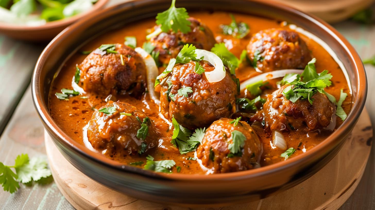 delicious but healthy gravy Indian Juicy Chicken Meatball Kofta on a dish