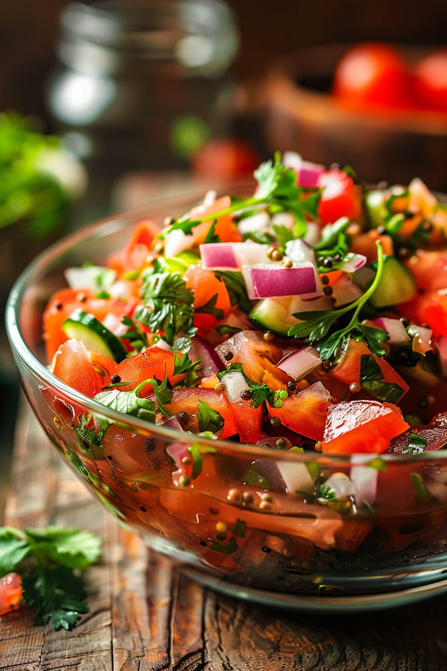 indian Salad with Spices in a glass dish