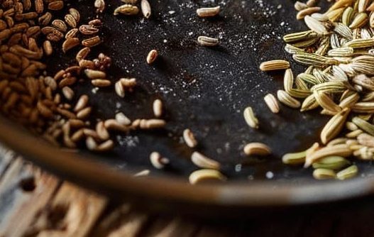 dry roasting [1 teaspoon cumin seeds] and [1/2 teaspoon fennel seeds] in a pan