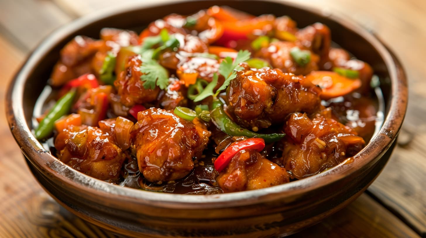 glossy saucy consistency curry, [chili soy chicken]