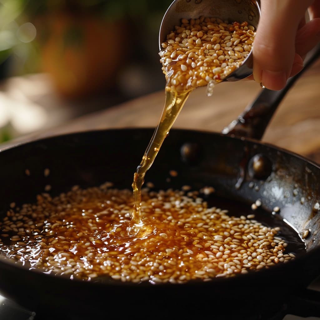 sticky whitish transparent syrup consistency formed for til laddu