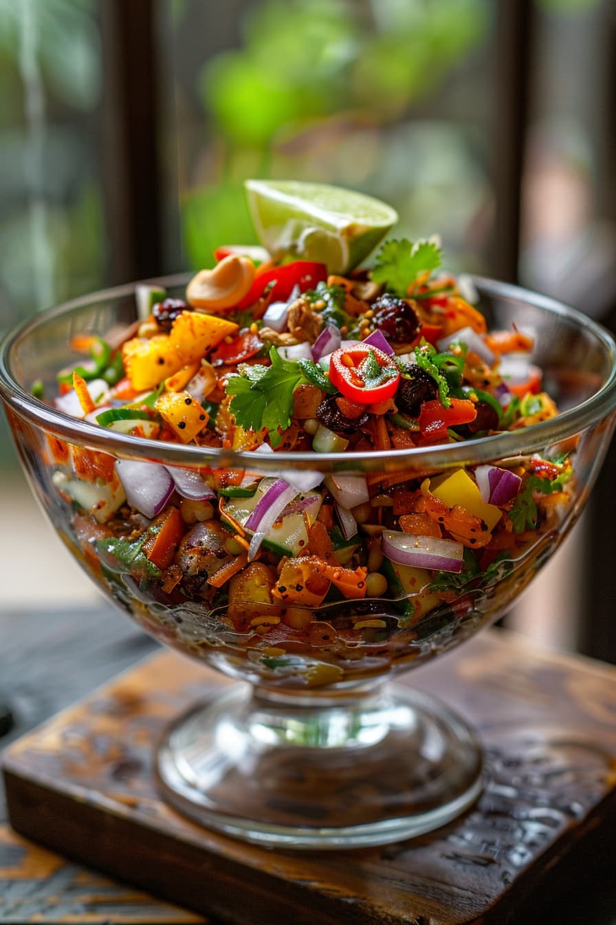 indian spiced salad in glass plate