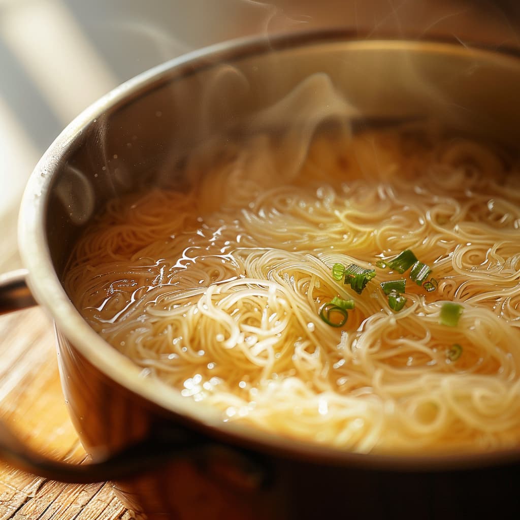 vermicelli noodles cooking in a pot