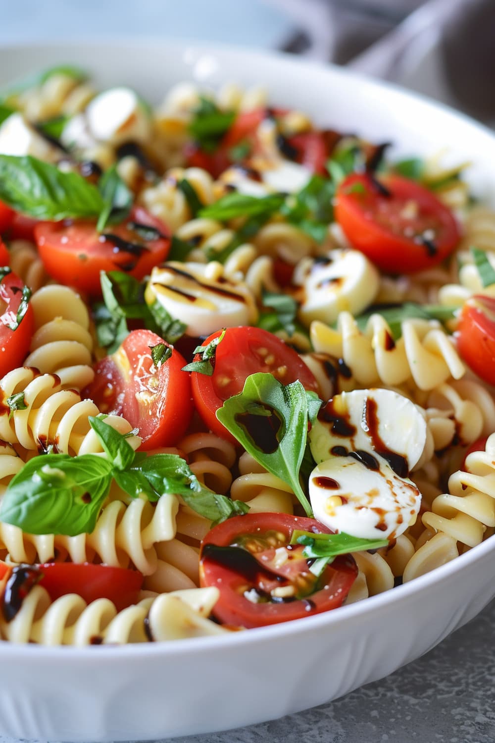 Caprese Pasta Salad with Balsamic Glaze Drizzle