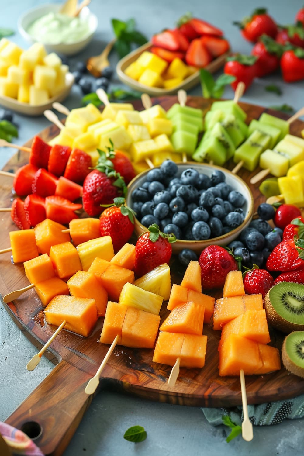 Frozen Fruit Skewers with Yogurt Dip 