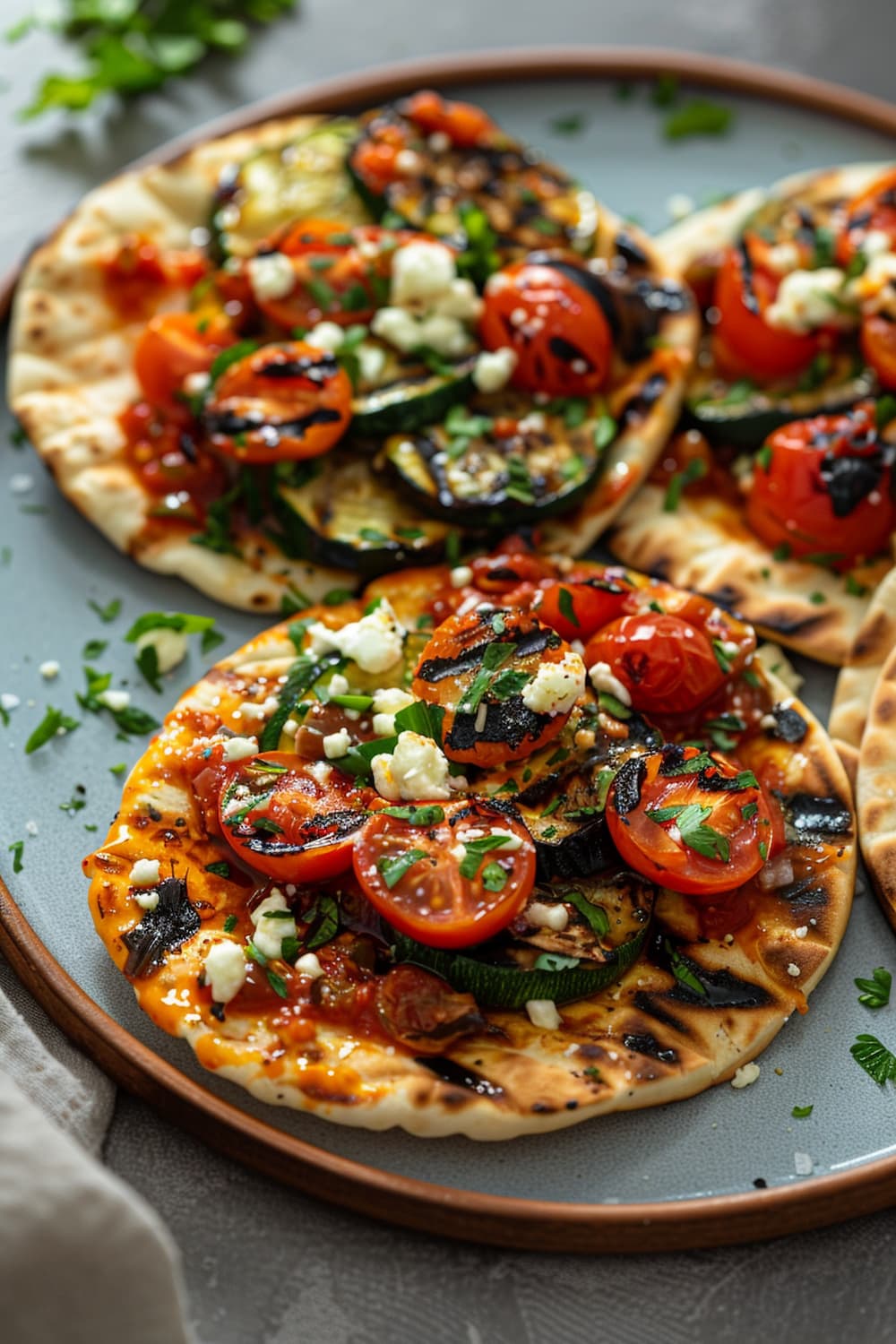 Greek Pita Pizzas with Grilled Zucchini & Feta