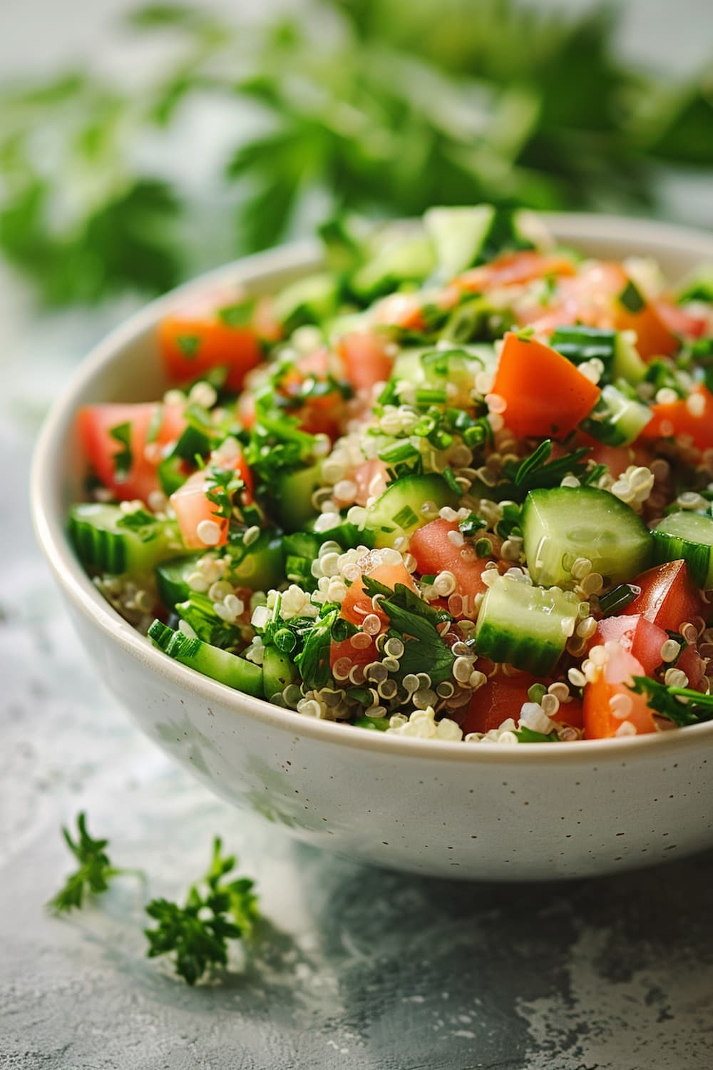 Greek Quinoa Salad with Cucumber, Tomato, and Feta