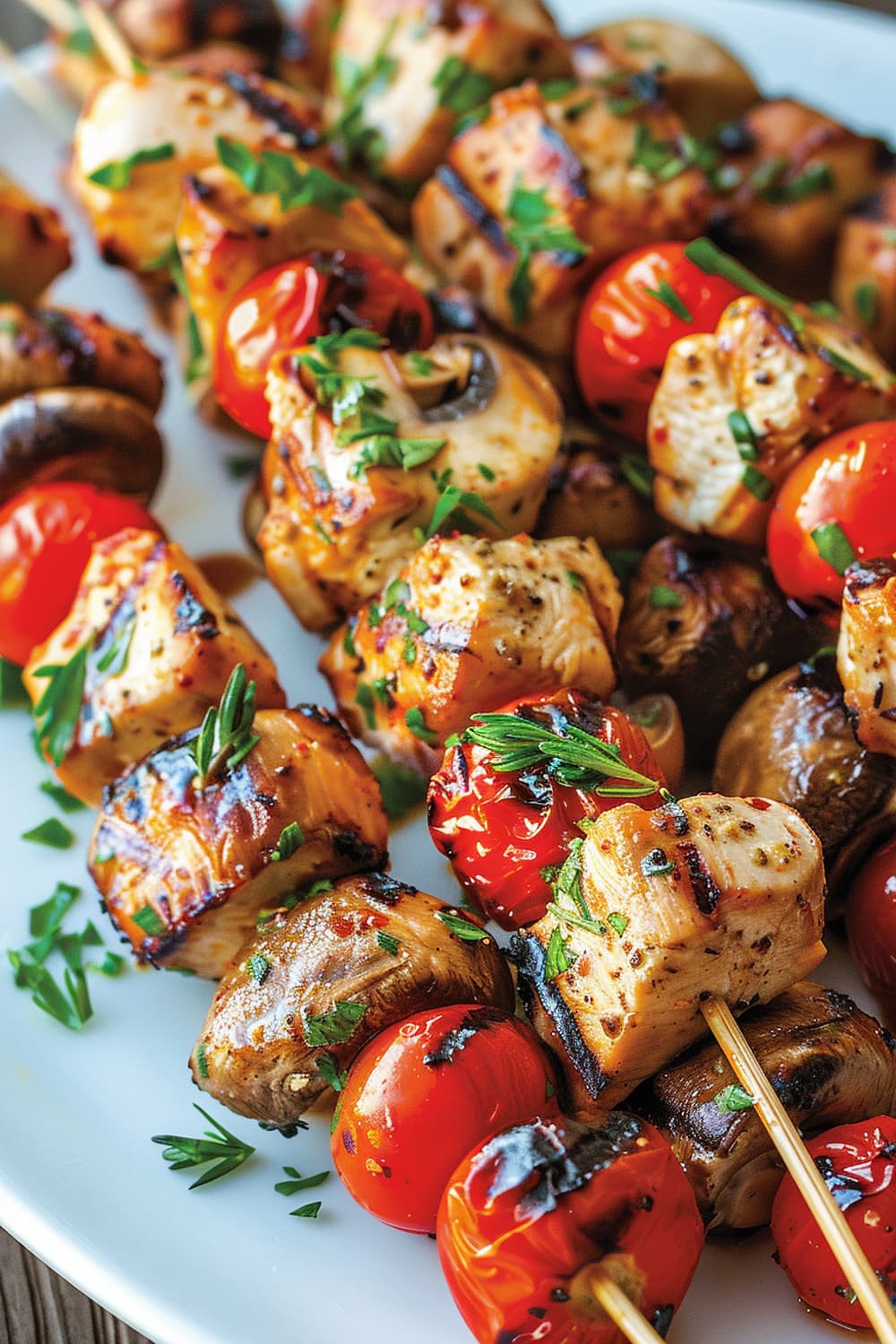 Grilled Chicken Skewers with Red, White, & Blue Veggie Kabobs