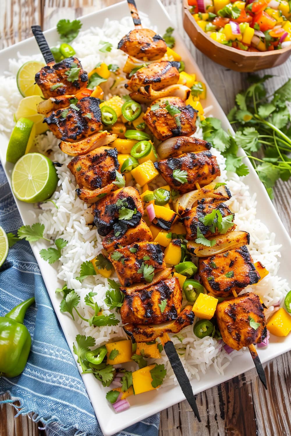 Grilled Chili Lime Chicken Kabobs with Mango Salsa