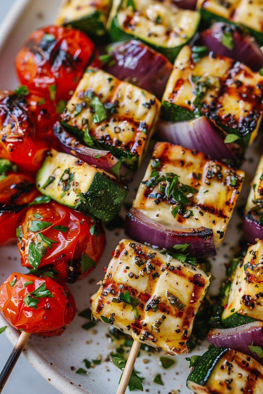 Grilled Halloumi and Vegetable Kebabs