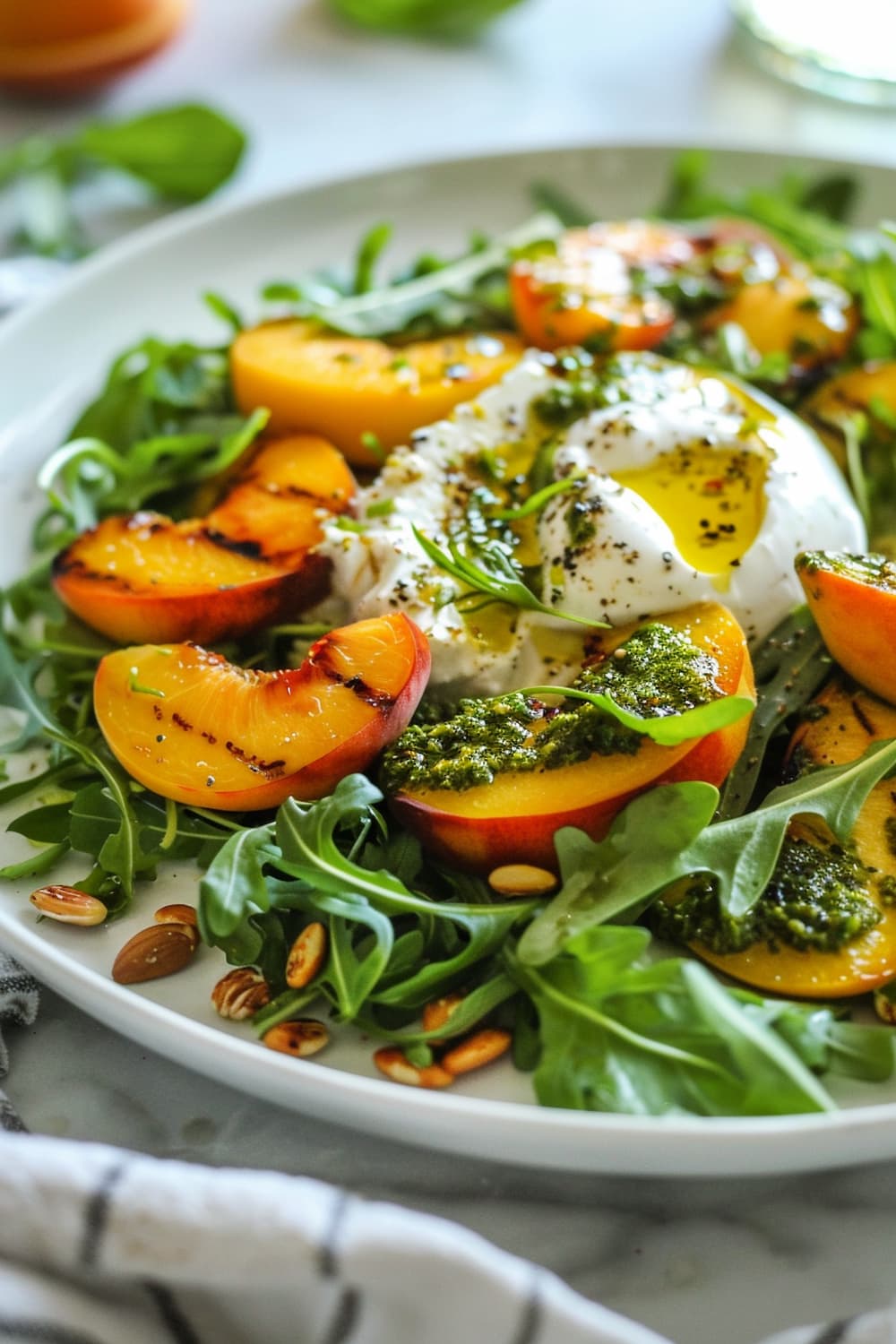 Grilled Peach and Burrata Salad with Basil Vinaigrette