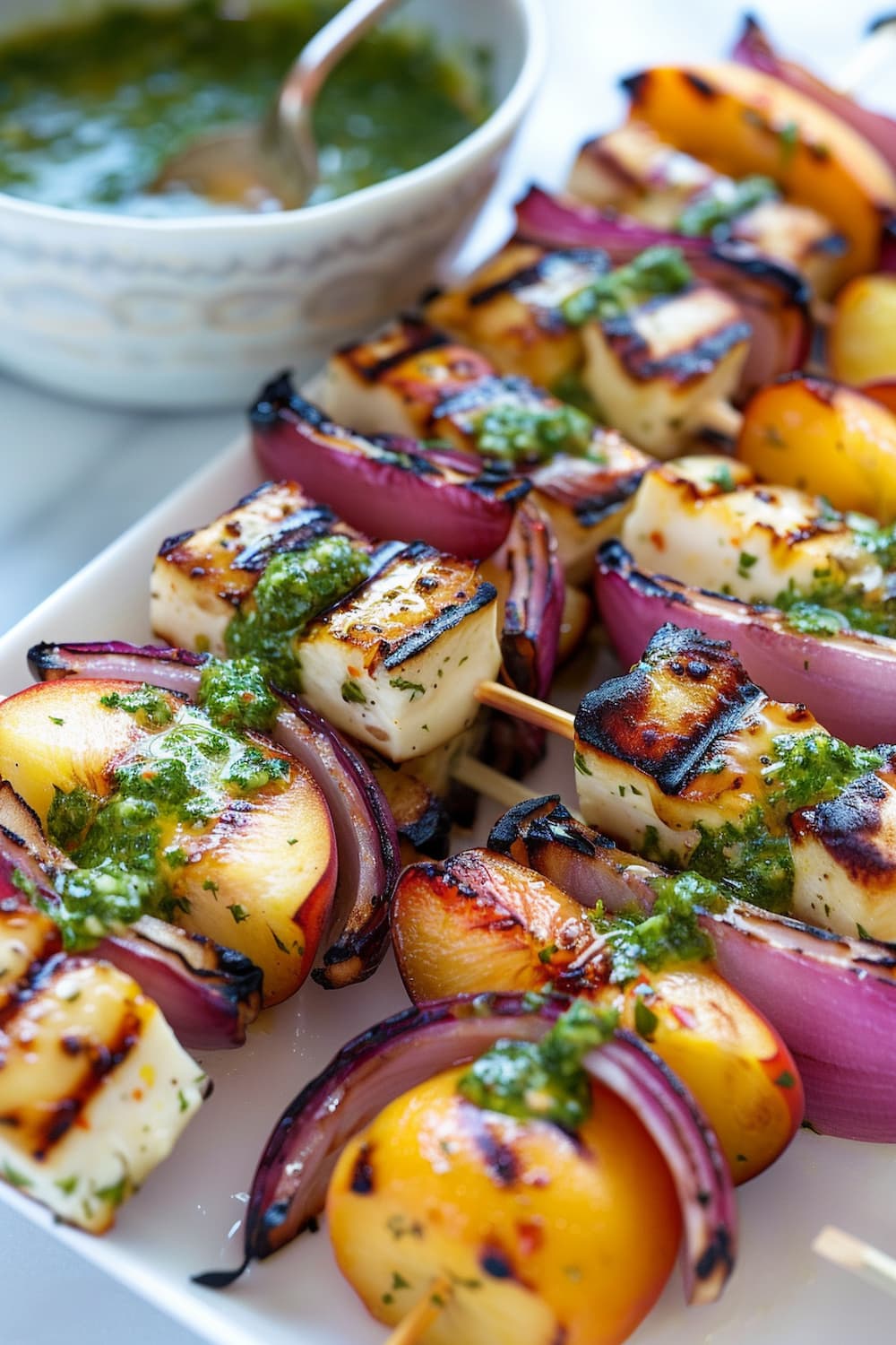 Grilled Peach and Halloumi Skewers