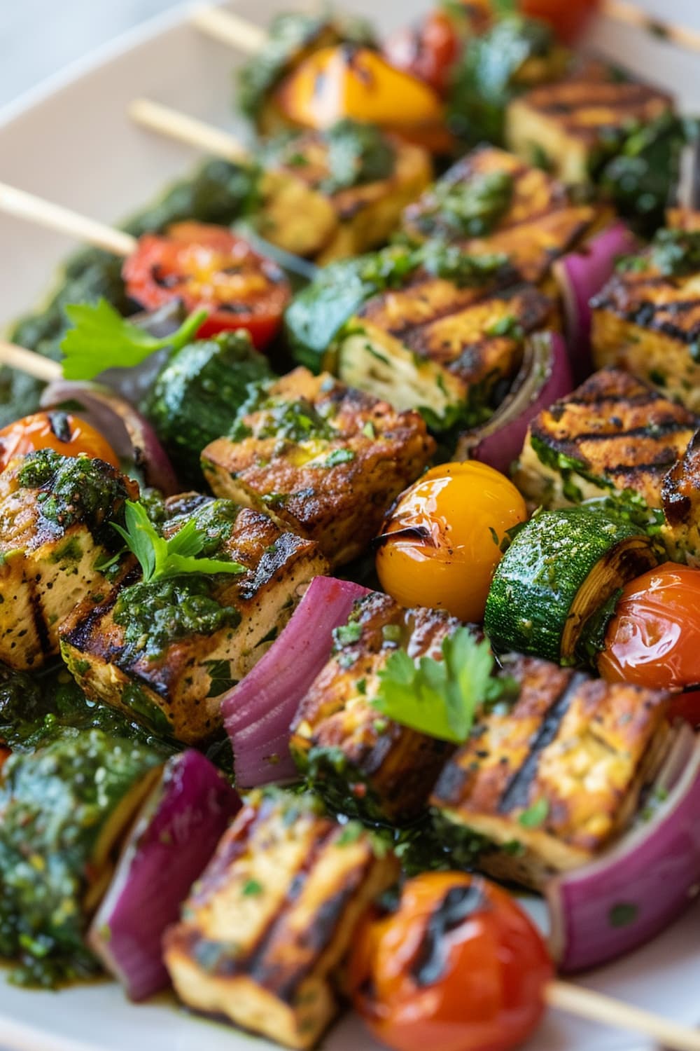 Grilled Veggie Skewers with Chimichurri Sauce