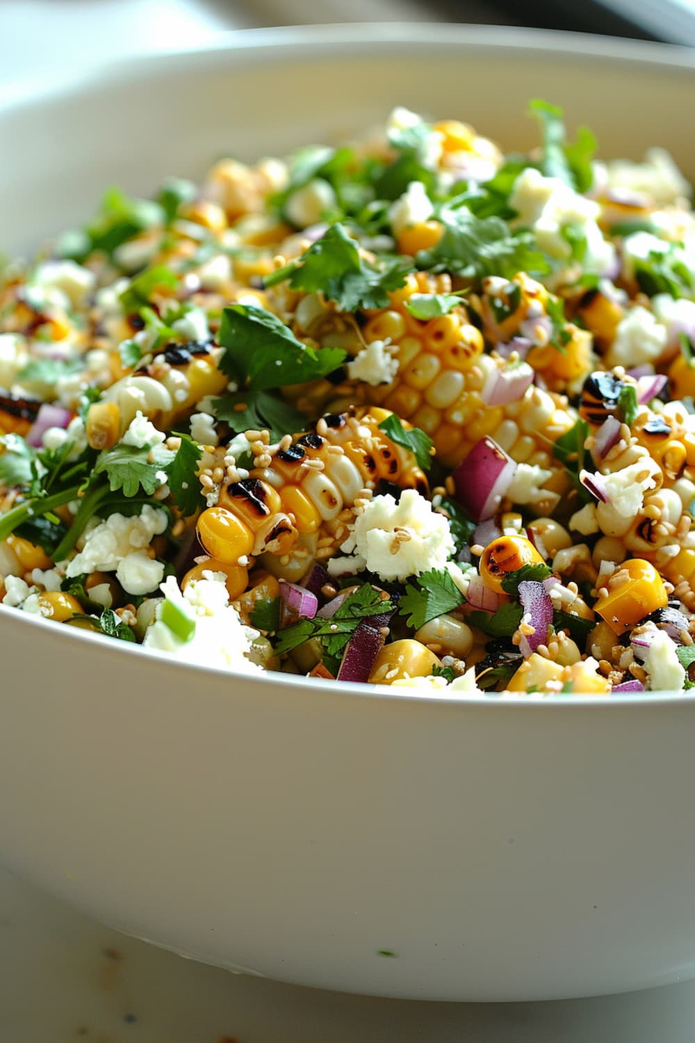 Mexican Street Corn Salad with Cotija Cheese and Tajin Spice