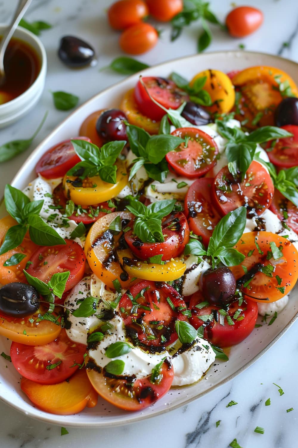 Peach and Burrata Salad with Basil Vinaigrette