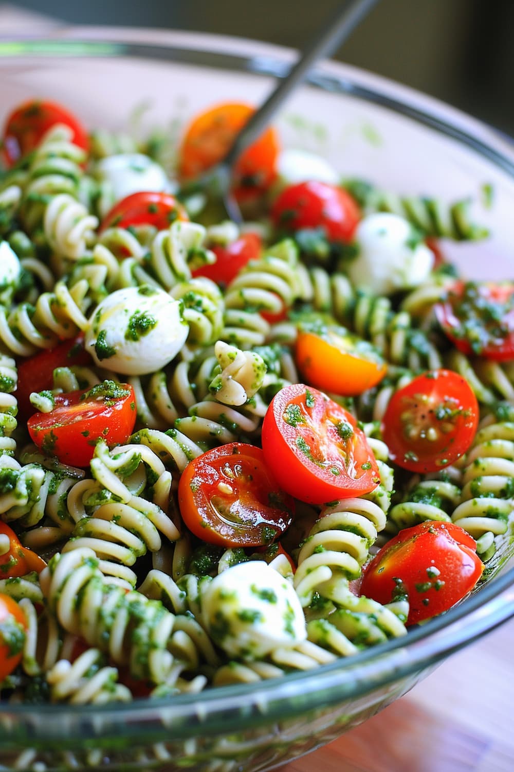 Pesto Pasta Salad with Tomatoes and Mozzarella