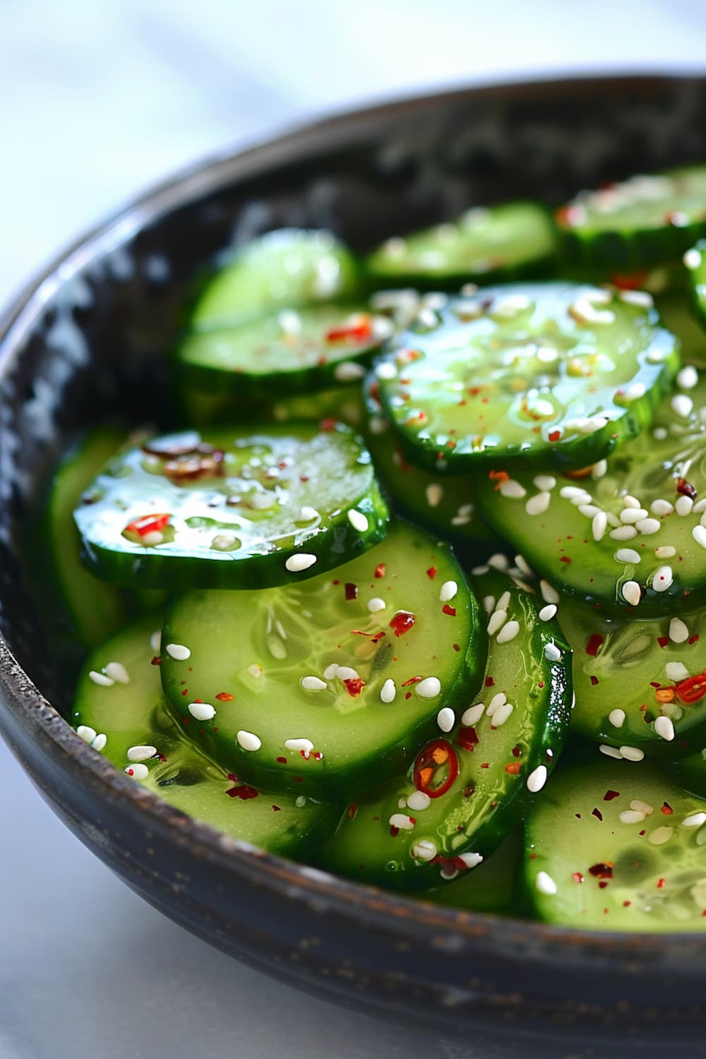 Spicy Cucumber Salad with Rice Vinegar and Sesame Seeds