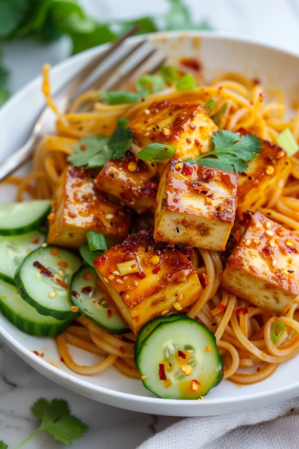 Spicy Peanut Noodles with Tofu and Vegetables