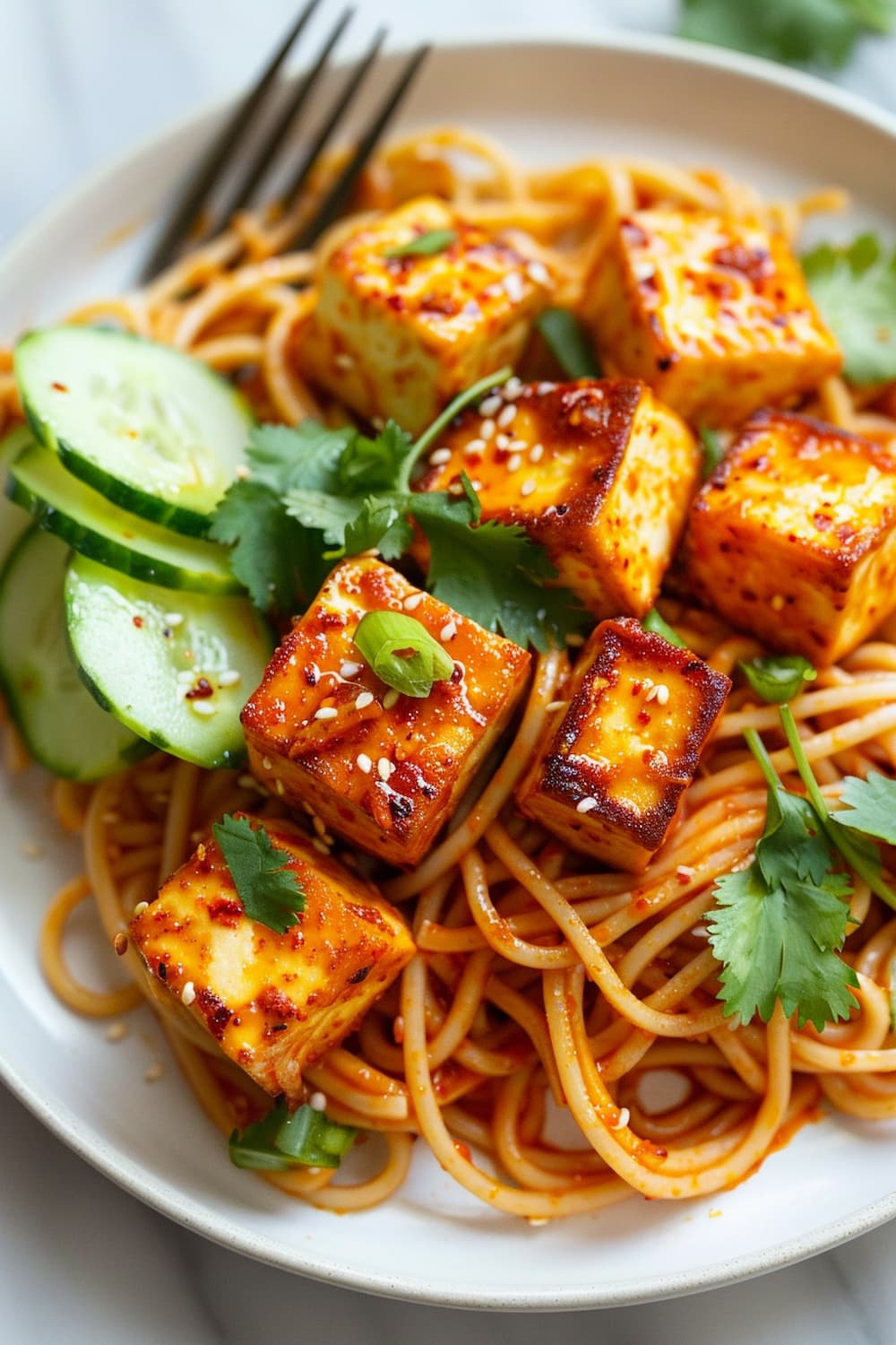 Summer dinner noodles tofu