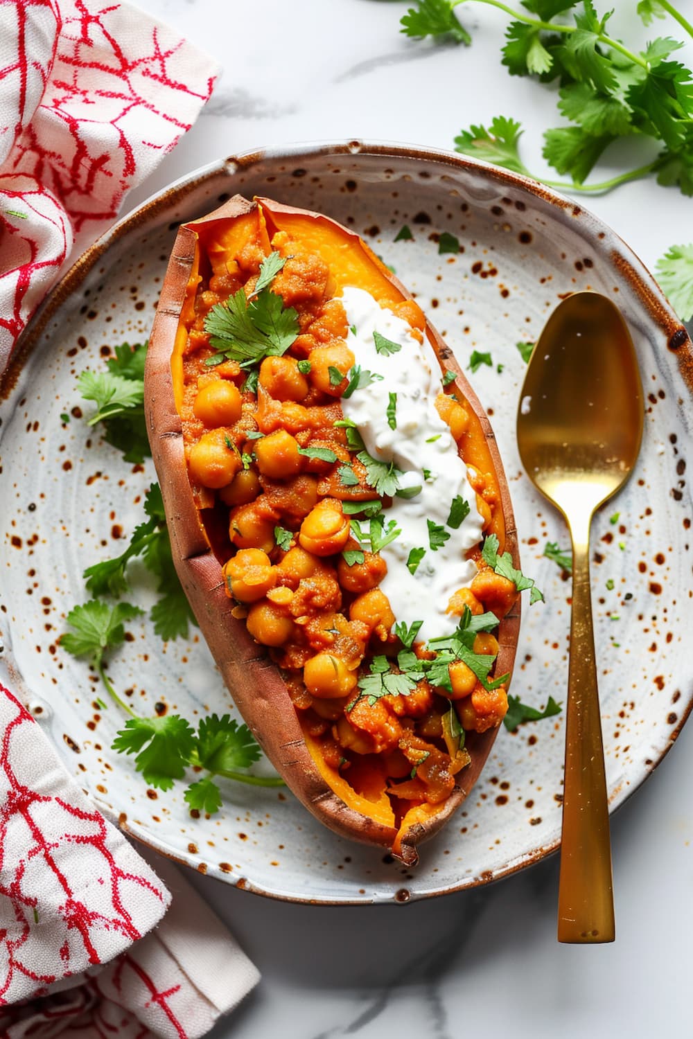 Buffalo Chickpea Stuffed Sweet Potatoes