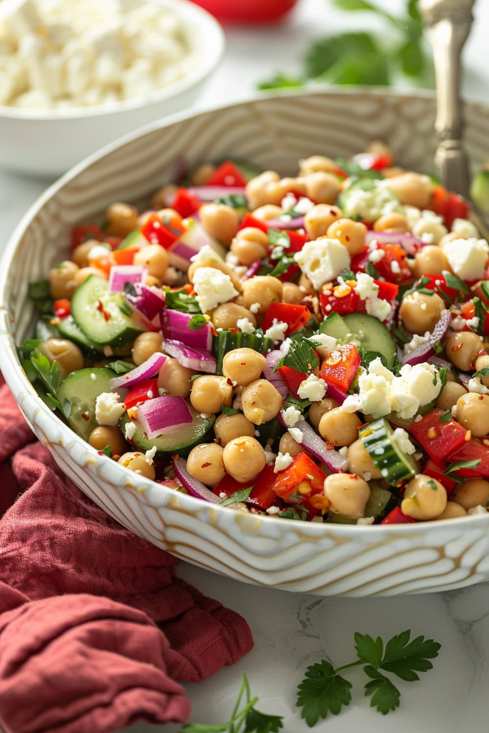 Chickpea Salad with Roasted Red Peppers and Feta