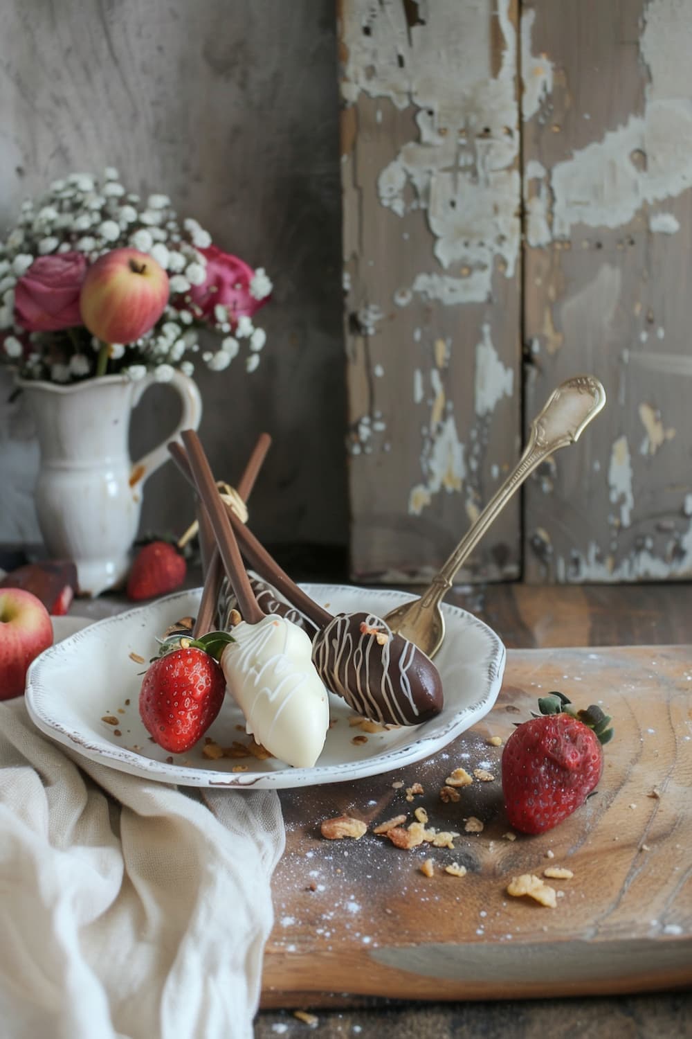 Chocolate-dipped strawberries and Pretzels