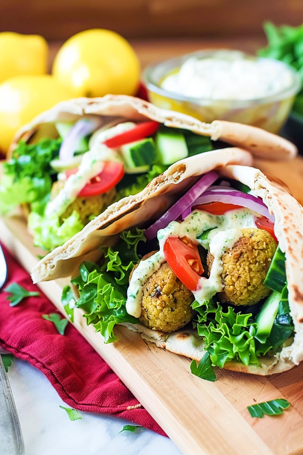 Falafel Pita with Tahini Sauce and Pickled Vegetables