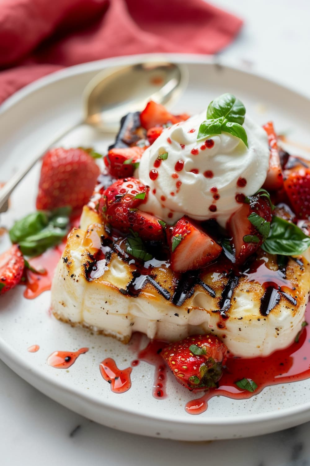 Grilled Food Cake with Whipped Mascarpone and Strawberries